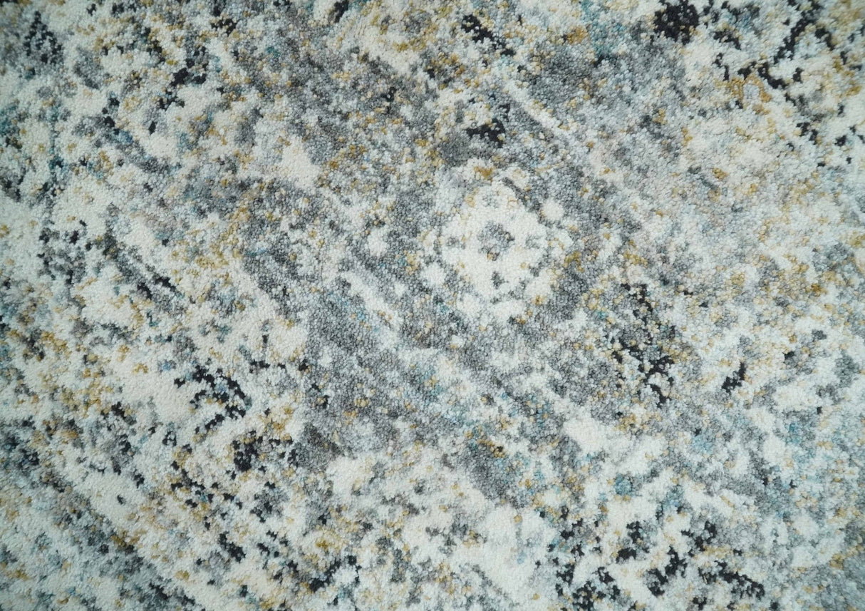 Beige, Olive and Gray and Black Antique Finish Vintage Art Silk Area Rug