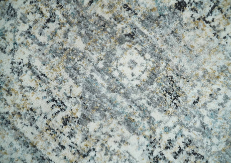 Beige, Olive and Gray and Black Antique Finish Vintage Art Silk Area Rug