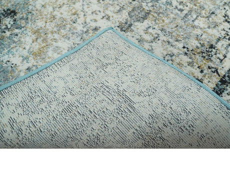 Beige, Olive and Gray and Black Antique Finish Vintage Art Silk Area Rug