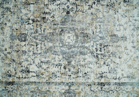 Beige, Olive and Gray and Black Antique Finish Vintage Art Silk Area Rug