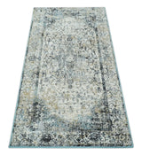Beige, Olive and Gray and Black Antique Finish Vintage Art Silk Area Rug