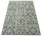 Beige, Silver and Charcoal Hand Knotted Traditional Mamluk design 5x8 wool Area Rug