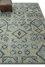 Beige, Silver and Charcoal Hand Knotted Traditional Mamluk design 5x8 wool Area Rug