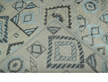 Beige, Silver and Charcoal Hand Knotted Traditional Mamluk design 5x8 wool Area Rug