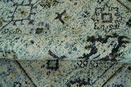 Beige, Teal and Black 5x8 Hand Knotted Traditional Art Silk area Rug