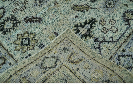 Beige, Teal and Black 5x8 Hand Knotted Traditional Art Silk area Rug
