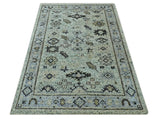 Beige, Teal and Black 5x8 Hand Knotted Traditional Art Silk area Rug