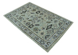 Beige, Teal and Black 5x8 Hand Knotted Traditional Art Silk area Rug-Area Rug-Parc Decor