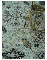 Beige, Teal and Black 5x8 Hand Knotted Traditional Art Silk area Rug-Area Rug-Parc Decor