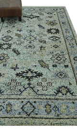 Beige, Teal and Black 5x8 Hand Knotted Traditional Art Silk area Rug-Area Rug-Parc Decor