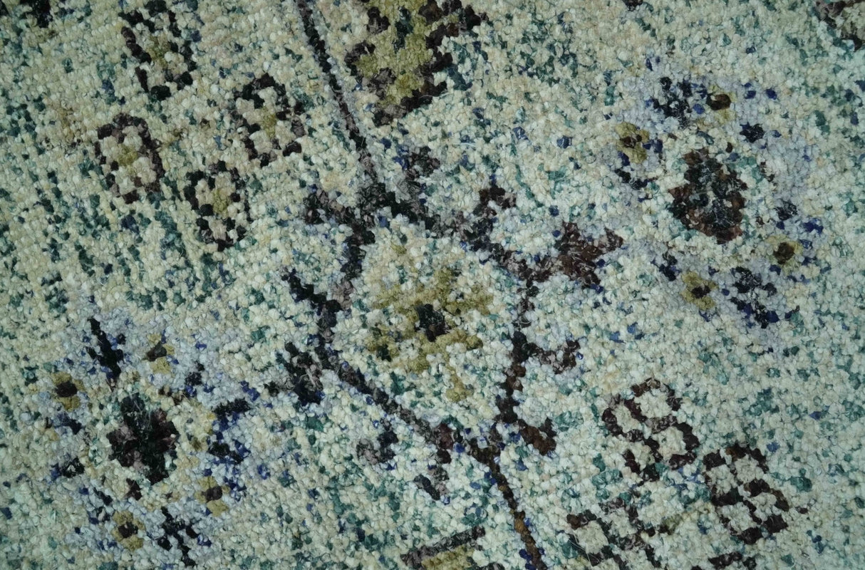 Beige, Teal and Black 5x8 Hand Knotted Traditional Art Silk area Rug-Area Rug-Parc Decor