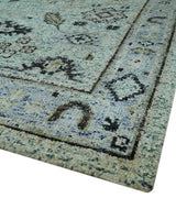 Beige, Teal and Black 5x8 Hand Knotted Traditional Art Silk area Rug-Area Rug-Parc Decor