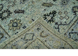 Beige, Teal and Black 5x8 Hand Knotted Traditional Art Silk area Rug-Area Rug-Parc Decor