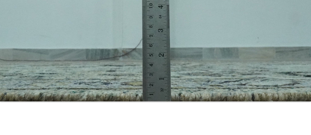 Beige, Teal and Black 5x8 Hand Knotted Traditional Art Silk area Rug-Area Rug-Parc Decor