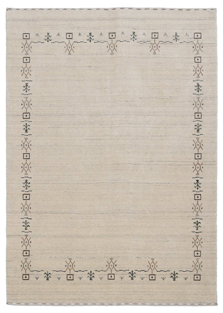 Beige Tribal Border Hand Loomed Wool Area Rug