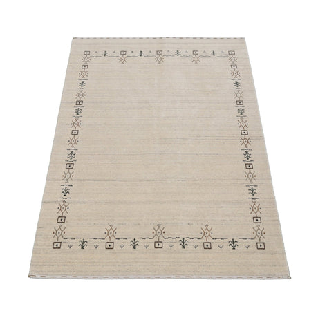 Beige Tribal Border Hand Loomed Wool Area Rug