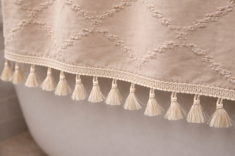 Beige Tufted Shower Curtain-Parc Decor