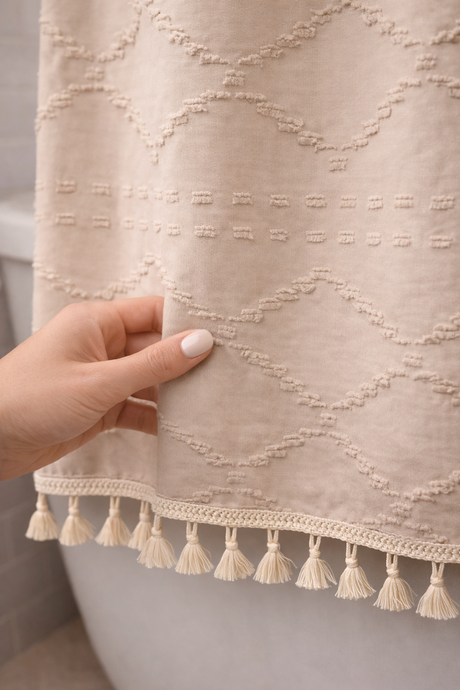 Beige Tufted Shower Curtain-Parc Decor