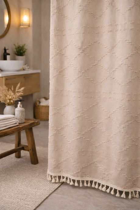 Beige Tufted Shower Curtain-Parc Decor