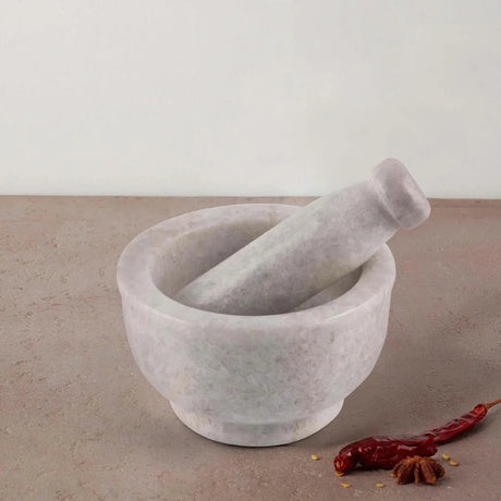 Bella White Marble Mortar Pestle Set-mortar & pestle-Parc Decor