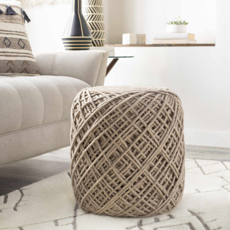 Bellingen Gray Handwoven Textured Pouf-Poufs-Parc Decor