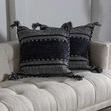 Bensalem Black Geometric Fringe Throw Pillow-Throw Pillows-Parc Decor