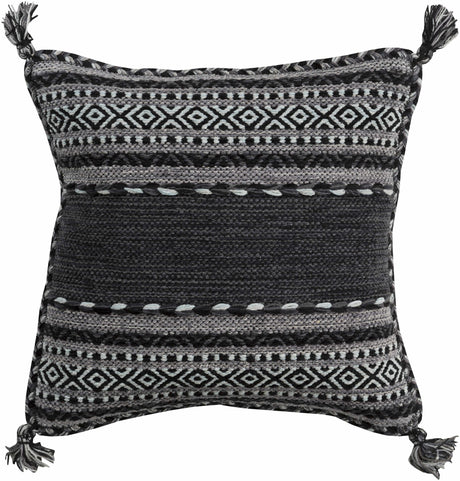 Bensalem Black Geometric Fringe Throw Pillow-Throw Pillows-Parc Decor