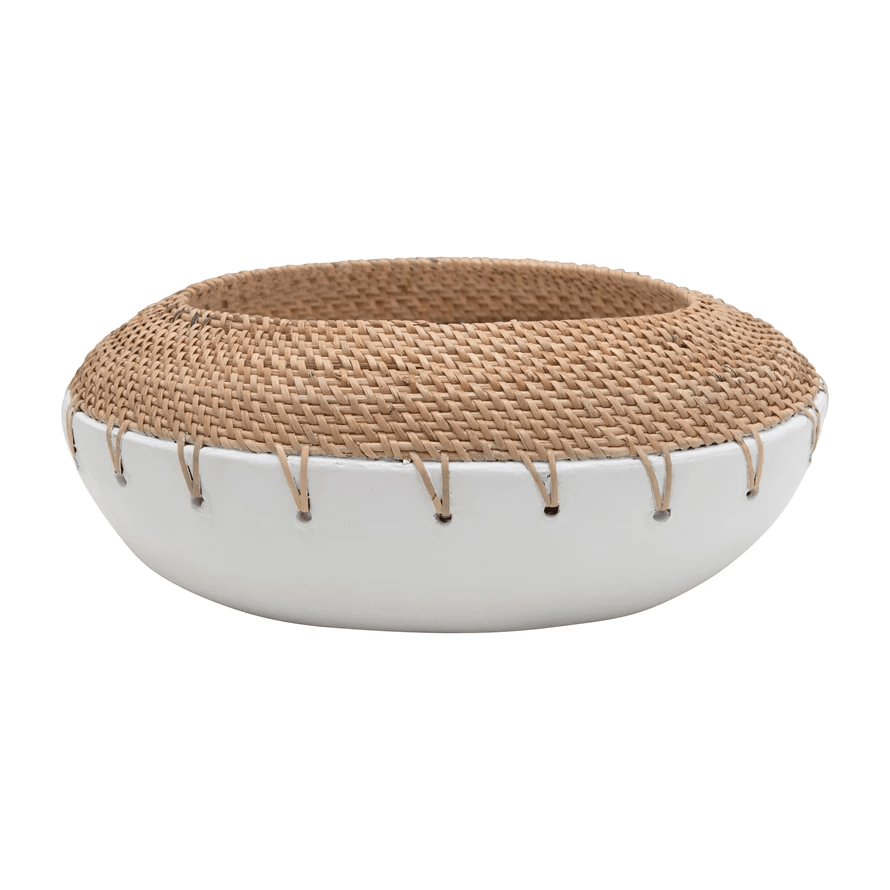 Benton Terracotta Planter with Hand-Woven Rattan Stitching-Planters-Parc Decor