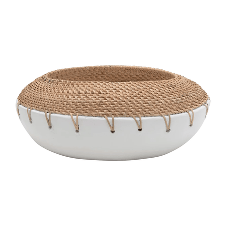 Benton Terracotta Planter with Hand-Woven Rattan Stitching-Planters-Parc Decor