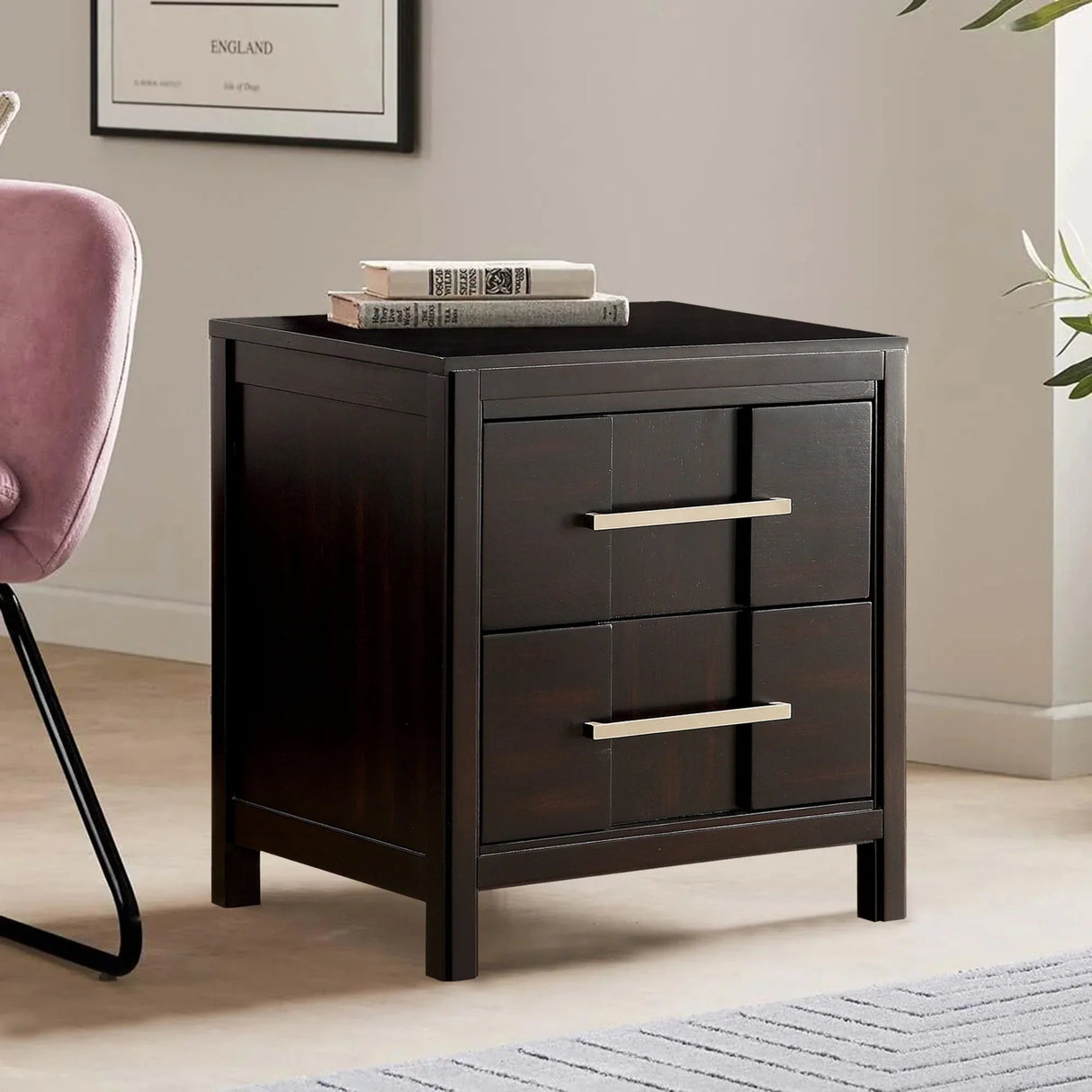 Berenice 23" Transitional Solid Wood 2-Drawer Nightstand-床头柜-Parc Decor
