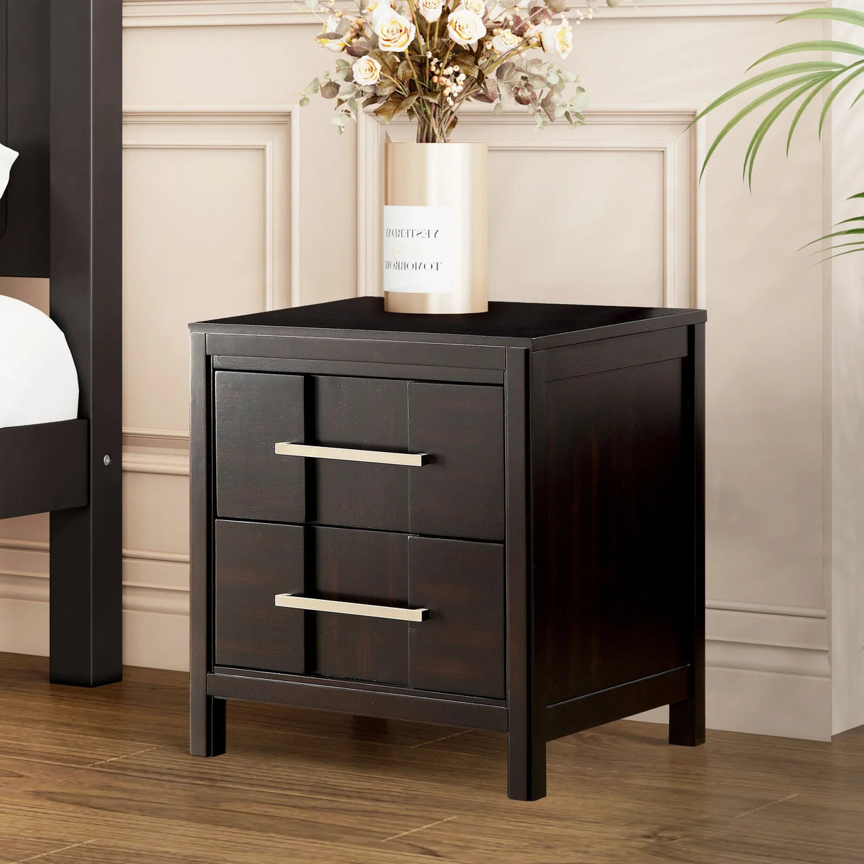 Berenice 23" Transitional Solid Wood 2-Drawer Nightstand-床头柜-Parc Decor