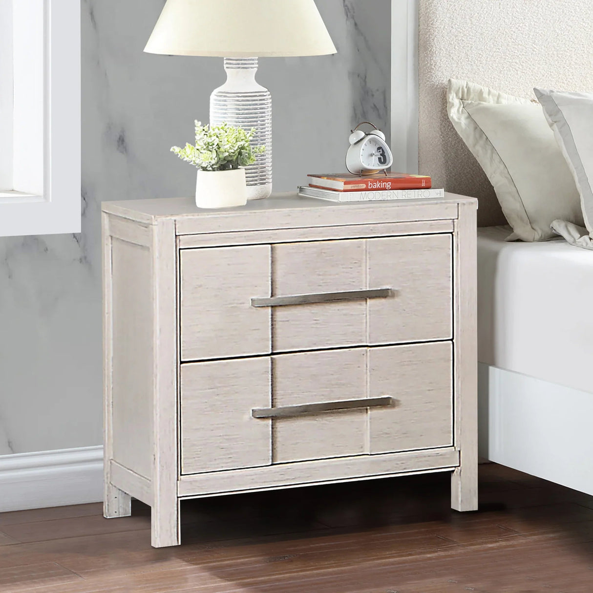 Berenice 23" Transitional Solid Wood 2-Drawer Nightstand-床头柜-Parc Decor