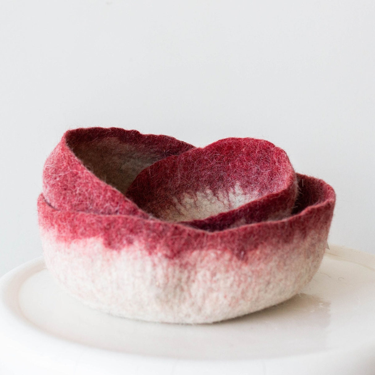 Berry Red Decorative Wool Nesting Bowls-Baskets-Parc Decor