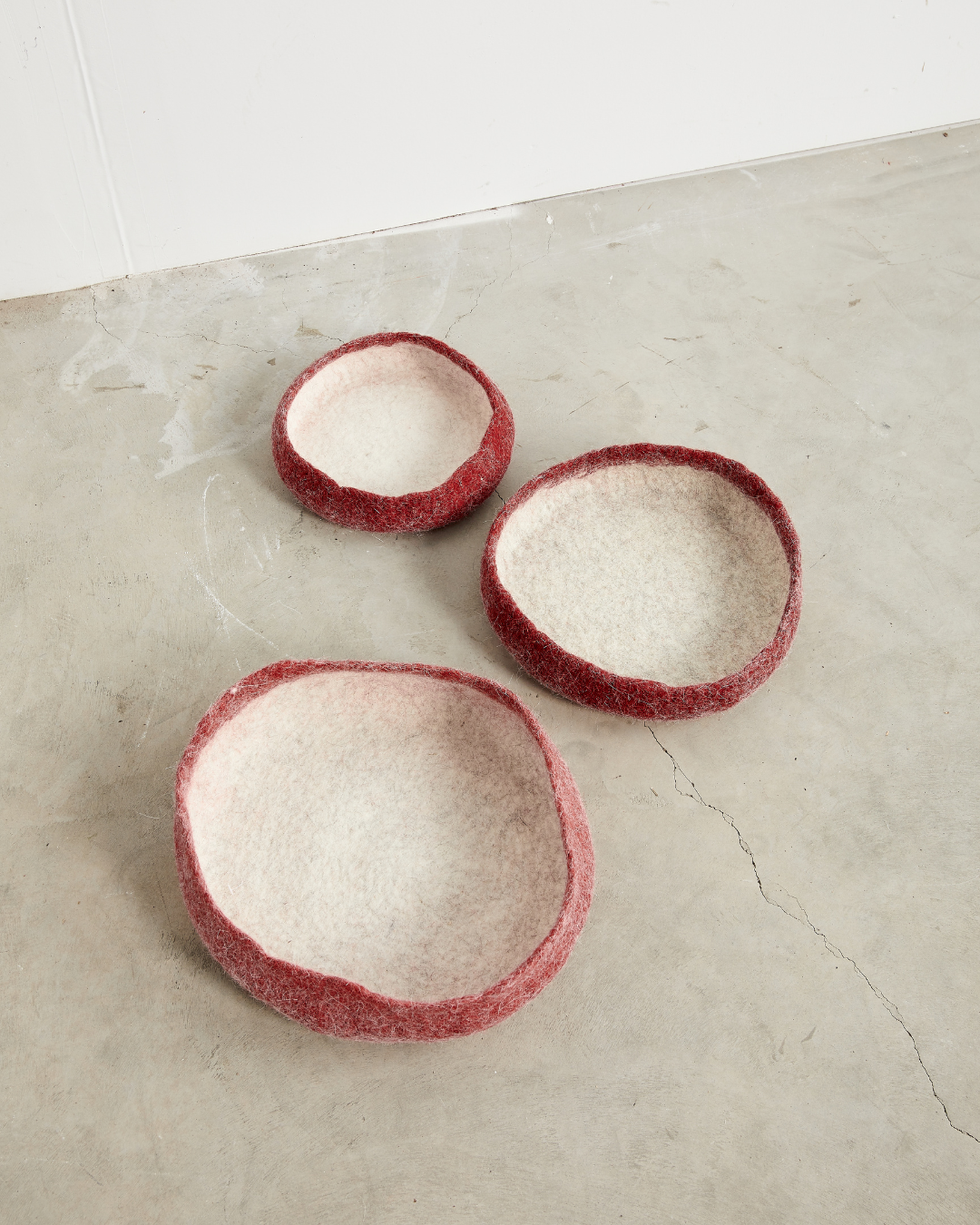 Berry Red Decorative Wool Nesting Bowls-Baskets-Parc Decor