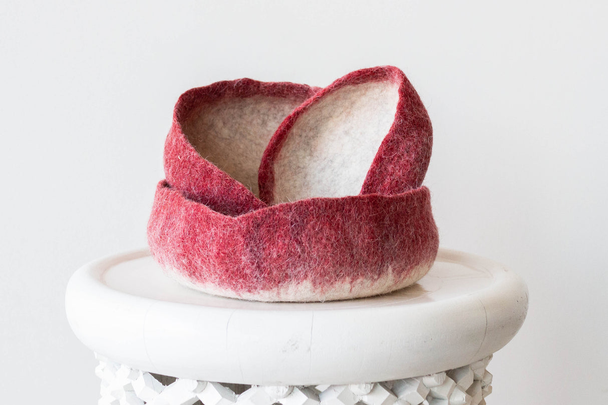 Berry Red Decorative Wool Nesting Bowls-Baskets-Parc Decor