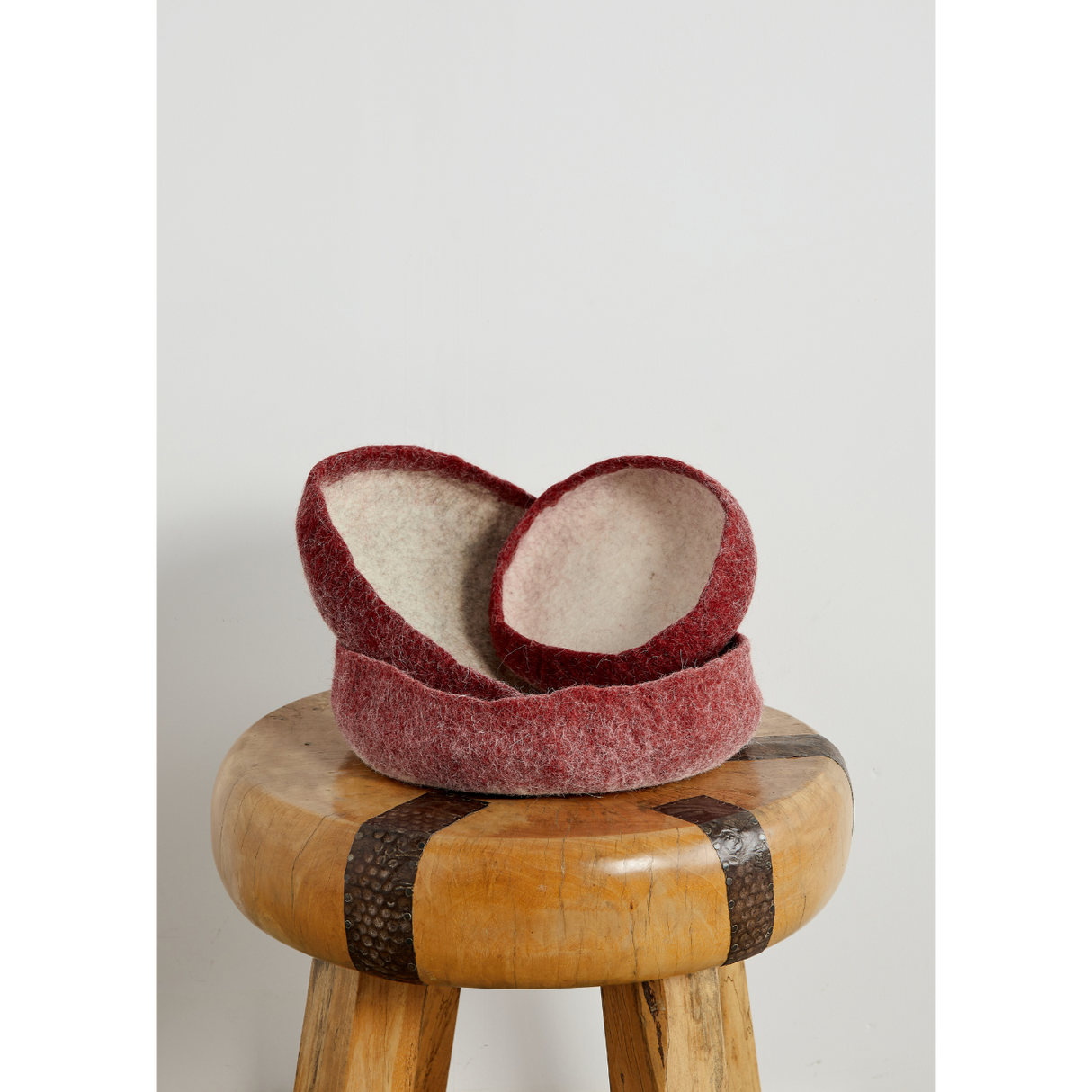 Berry Red Decorative Wool Nesting Bowls