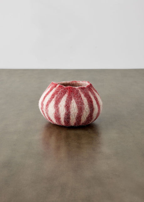 Berry Red Karakul Striped Wool Ukhamba Decorative Bowl-Baskets & Vessels-Parc Decor