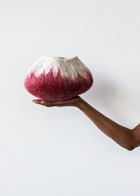 Berry Red Ombre Decorative Wool Ukhamba Bowl-Baskets & Vessels-Parc Decor