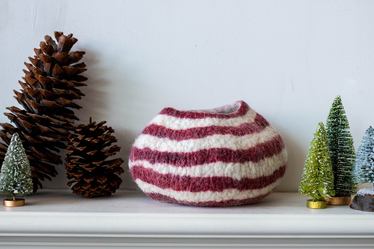 Berry Red Pathways Decorative Wool Ukhamba Bowl-Baskets & Vessels-Parc Decor