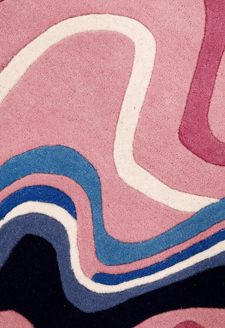 Berry Ripple Blue And Pink Hand Tufted 4x6 Wool Area Rug
