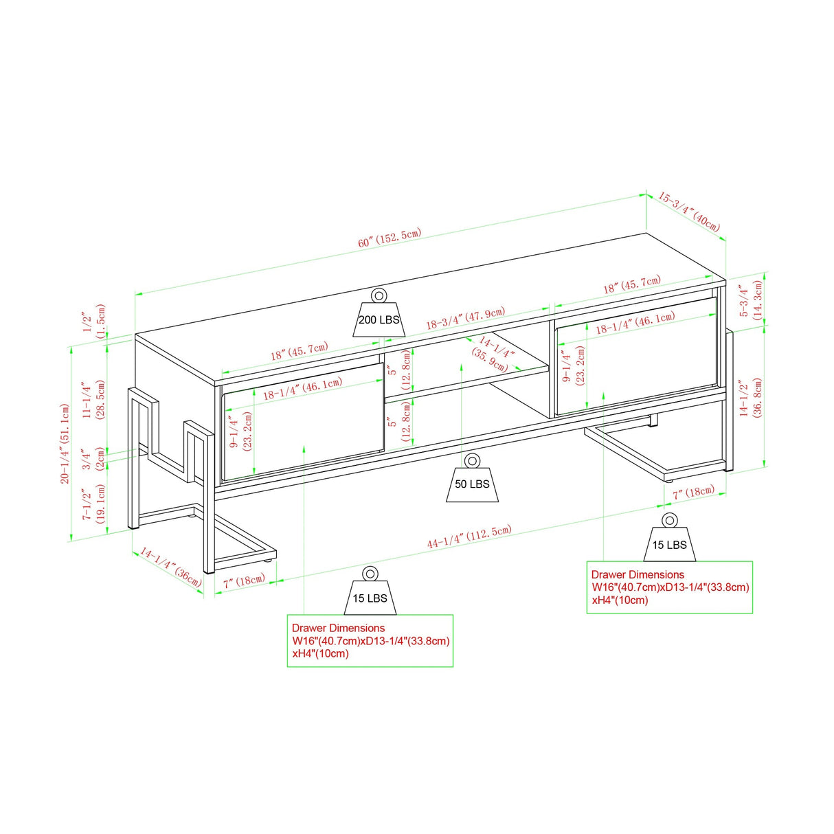 Betty Modern Glam 2-Drawer TV Stand-Entertainment-Parc Decor