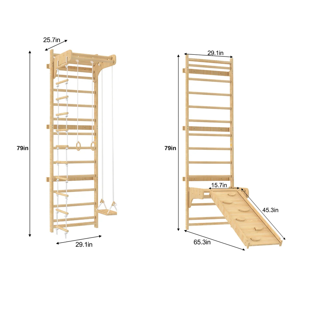 Betula 79" | Swedish Wall Ladder, Indoor Wooden Climber for Kids