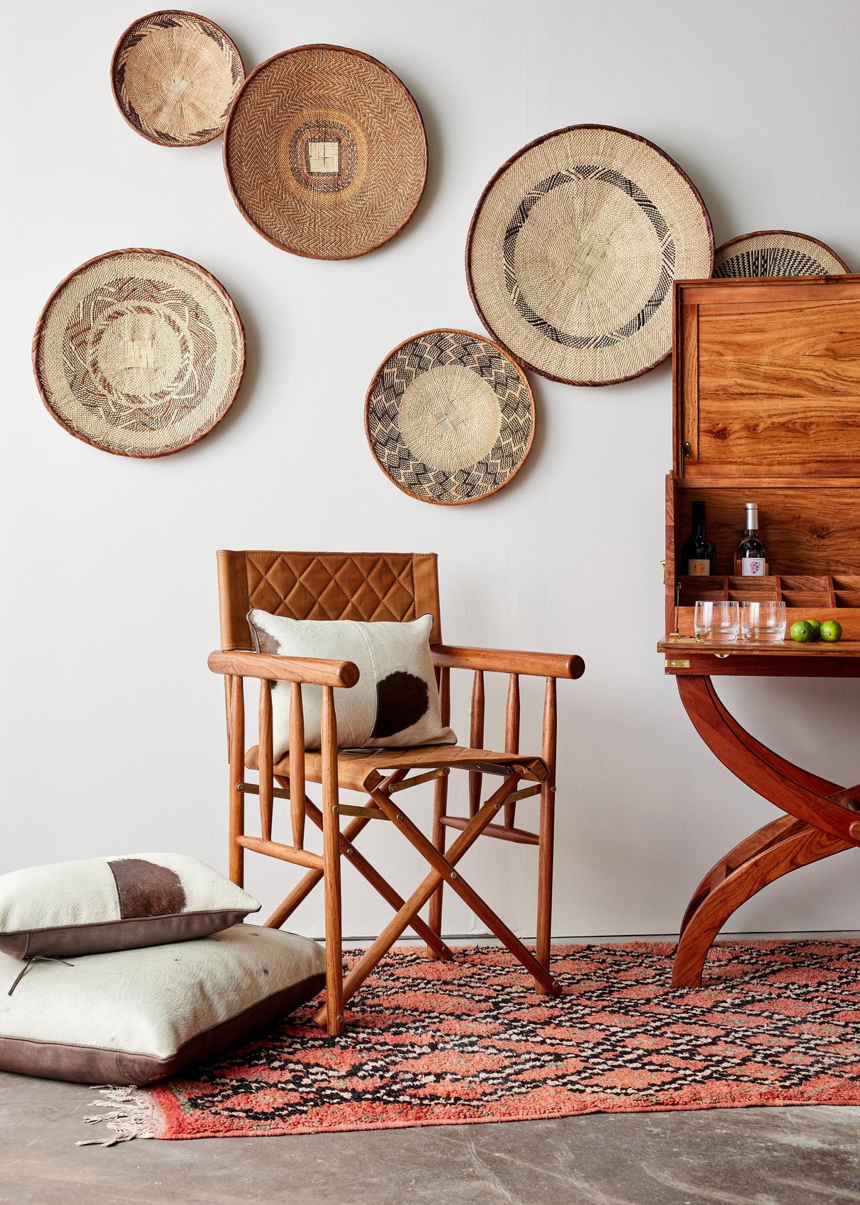 Binga Patterned Brown & Natural Wall Art-Wall Basket-Parc Decor