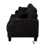 Black 3 Piece Set Comfy Sofa Couch 3-Seater & Loveseat Sofa with Storage Ottoman for Living Room with USB, Side Pockets, Pillows included