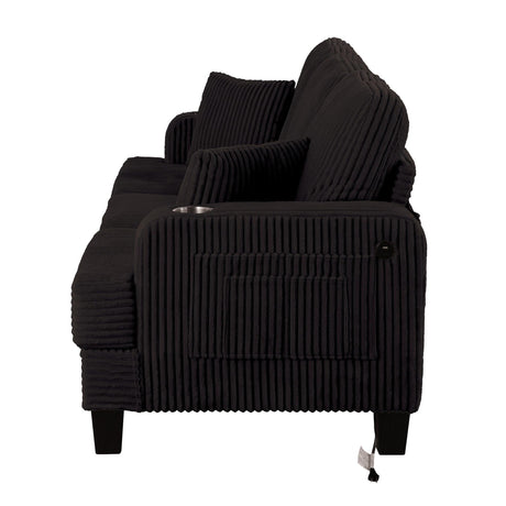 Black 3 Piece Set Comfy Sofa Couch 3-Seater & Loveseat Sofa with Storage Ottoman for Living Room with USB, Side Pockets, Pillows included