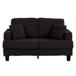 Black 3 Piece Set Comfy Sofa Couch 3-Seater & Loveseat Sofa with Storage Ottoman for Living Room with USB, Side Pockets, Pillows included