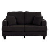 Black 3 Piece Set Comfy Sofa Couch 3-Seater & Loveseat Sofa with Storage Ottoman for Living Room with USB, Side Pockets, Pillows included