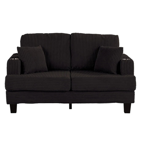 Black 3 Piece Set Comfy Sofa Couch 3-Seater & Loveseat Sofa with Storage Ottoman for Living Room with USB, Side Pockets, Pillows included
