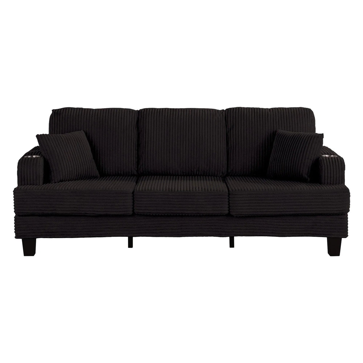 Black 3 Piece Set Comfy Sofa Couch 3-Seater & Loveseat Sofa with Storage Ottoman for Living Room with USB, Side Pockets, Pillows included