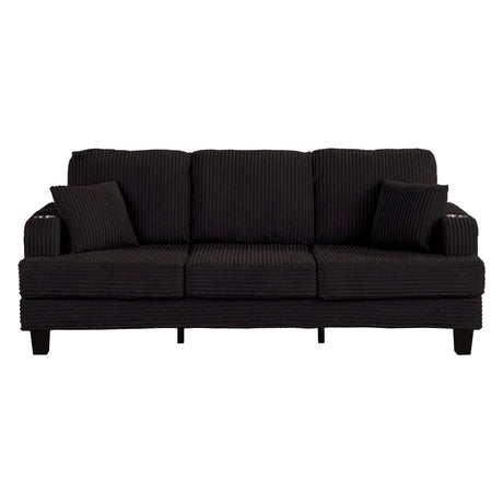 Black 3 Piece Set Comfy Sofa Couch 3-Seater & Loveseat Sofa with Storage Ottoman for Living Room with USB, Side Pockets, Pillows included